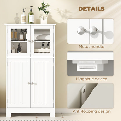 Bathroom Floor Storage Cabinet with Tempered Glass Doors and Adjustable Shelf, Kitchen Cupboard, Free Standing Organizer