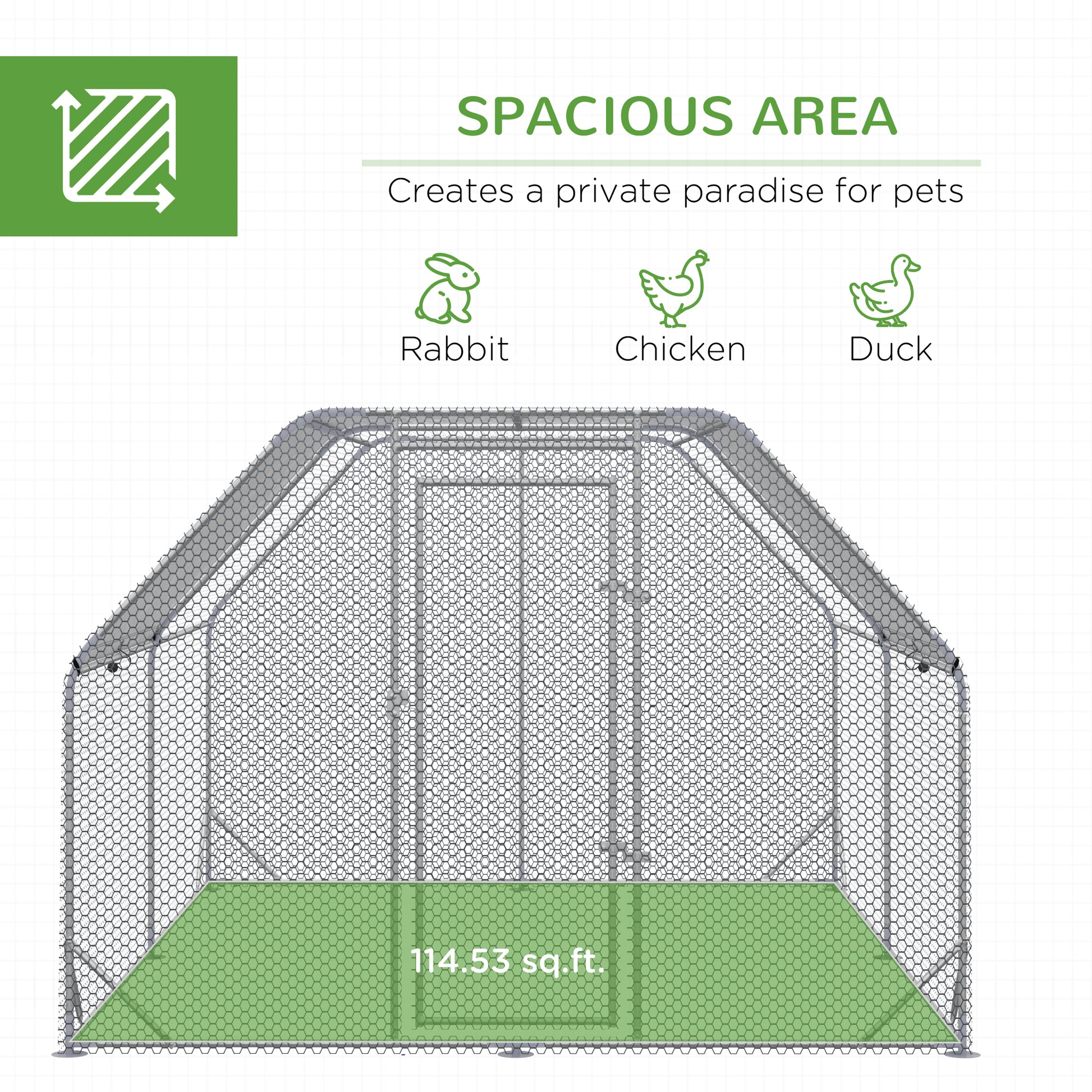 Chicken Run Outdoor, Galvanized Large Metal Chicken Coop Cage, Walk-in Enclosure Poultry Hen Run House Playpen Rabbit Hu