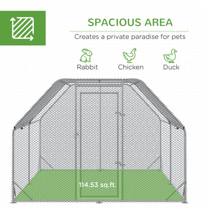 Chicken Run Outdoor, Galvanized Large Metal Chicken Coop Cage, Walk-in Enclosure Poultry Hen Run House Playpen Rabbit Hu