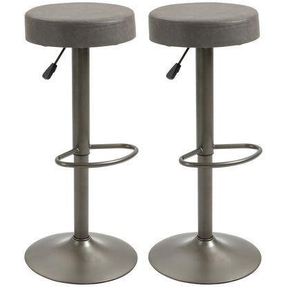 Modern Adjustable Bar Stools Set of 2, Swivel Barstool with Footrest, PU Leather Round Top for Kitchen, Dark Grey