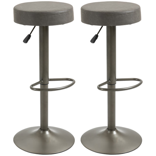 Modern Adjustable Bar Stools Set of 2, Swivel Barstool with Footrest, PU Leather Round Top for Kitchen, Dark Grey