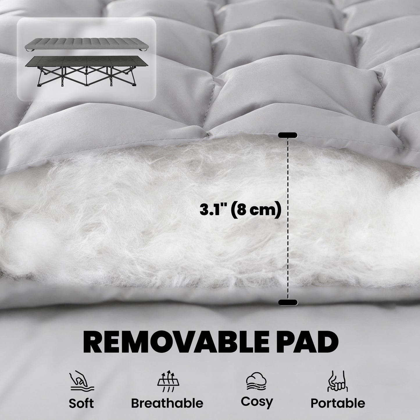 Set of 2 Camping Cot with Soft Pad, 32" Extra Wide Folding Cots with Non-Slip Feet and Carry Bag, Grey