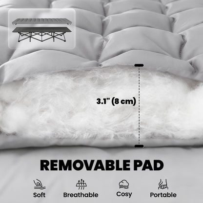Set of 2 Camping Cot with Soft Pad, 32" Extra Wide Folding Cots with Non-Slip Feet and Carry Bag, Grey