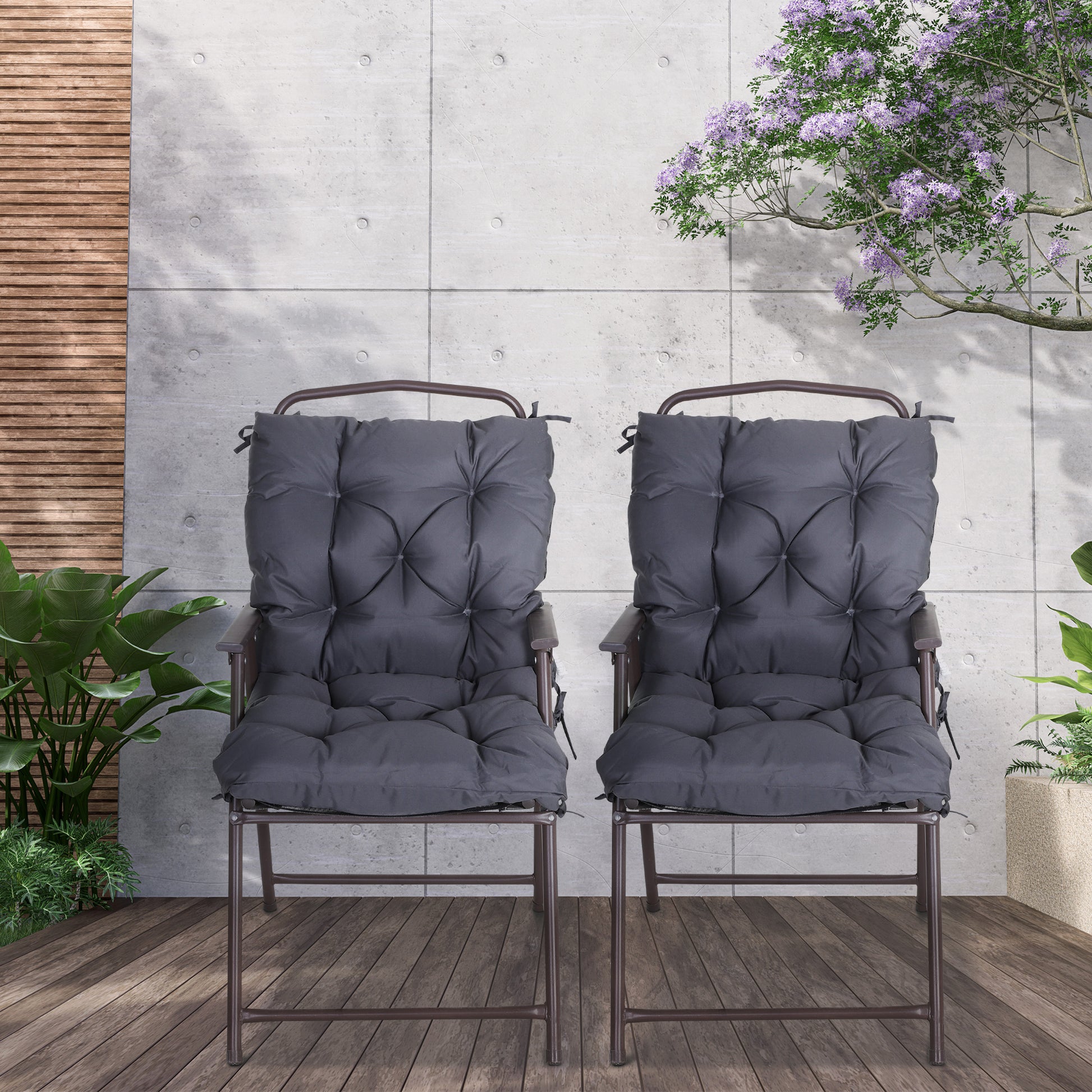 Patio Chair Cushions Set of 2, 39" x 20" x 3" Outdoor Tufted Cushion Set with Ties for Indoor Outdoor Garden Furniture, 
