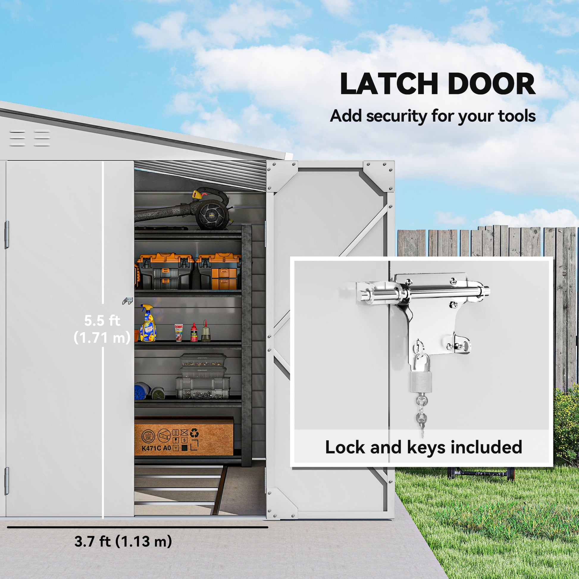 4.6' x 9' Steel Outdoor Storage Shed, Lean to Shed, Metal Tool House with Foundation Kit, Lockable Doors, Gloves and 2 A