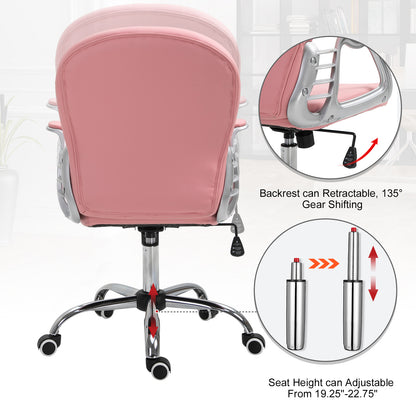 Office Chair, Computer Desk Chair with Adjustable Height and Tufted Back, Pink