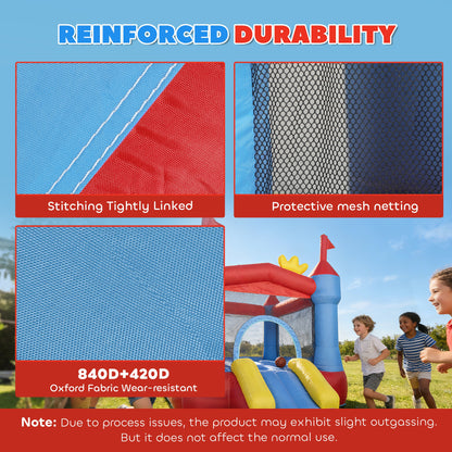 Qaba Bouncy Castle for Kids, Inflatable Bounce House with Slide, Pool/Ball Pit, Basketball Hoop and Blower for Indoor Ou