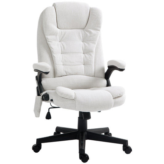 Reclining Massage Office Chair, Executive Office Chair with High Back, Swivel Wheels, White