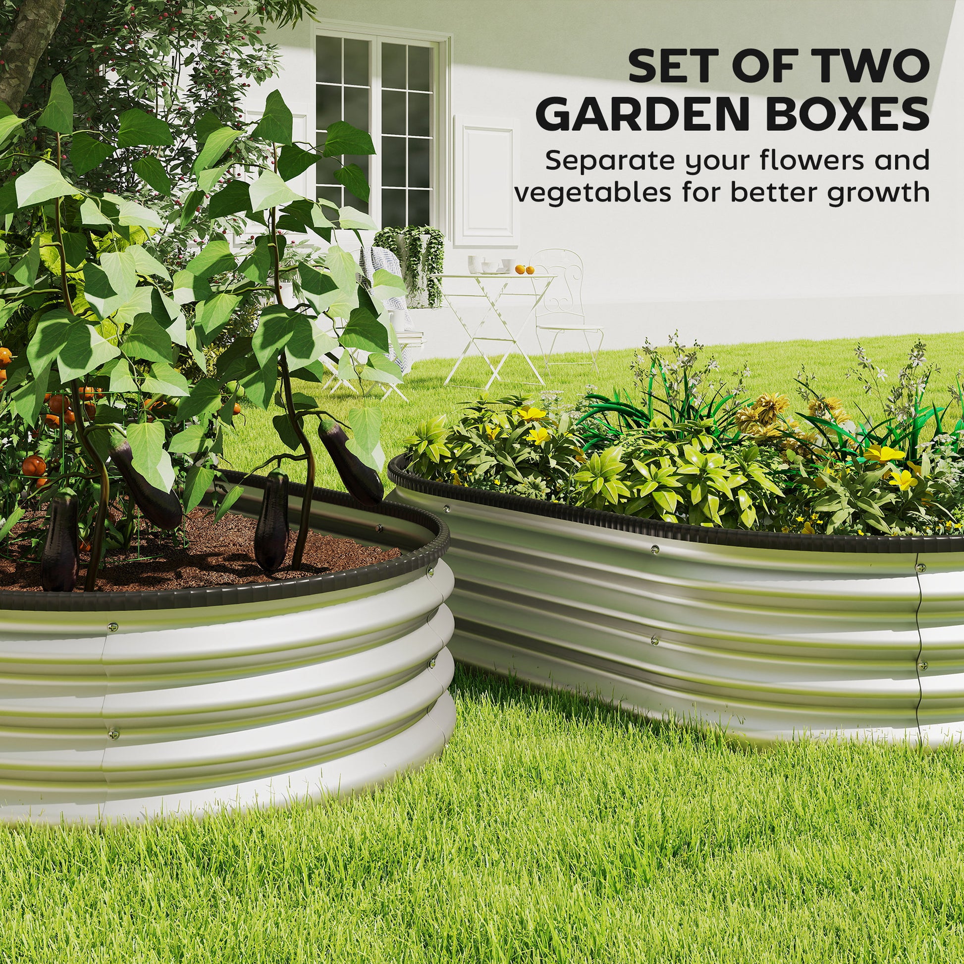 2Pcs Galvanized Raised Garden Bed, 4 x 3 x 1 ft Modular Metal Garden Beds with Rubber Strip Edging, Silver