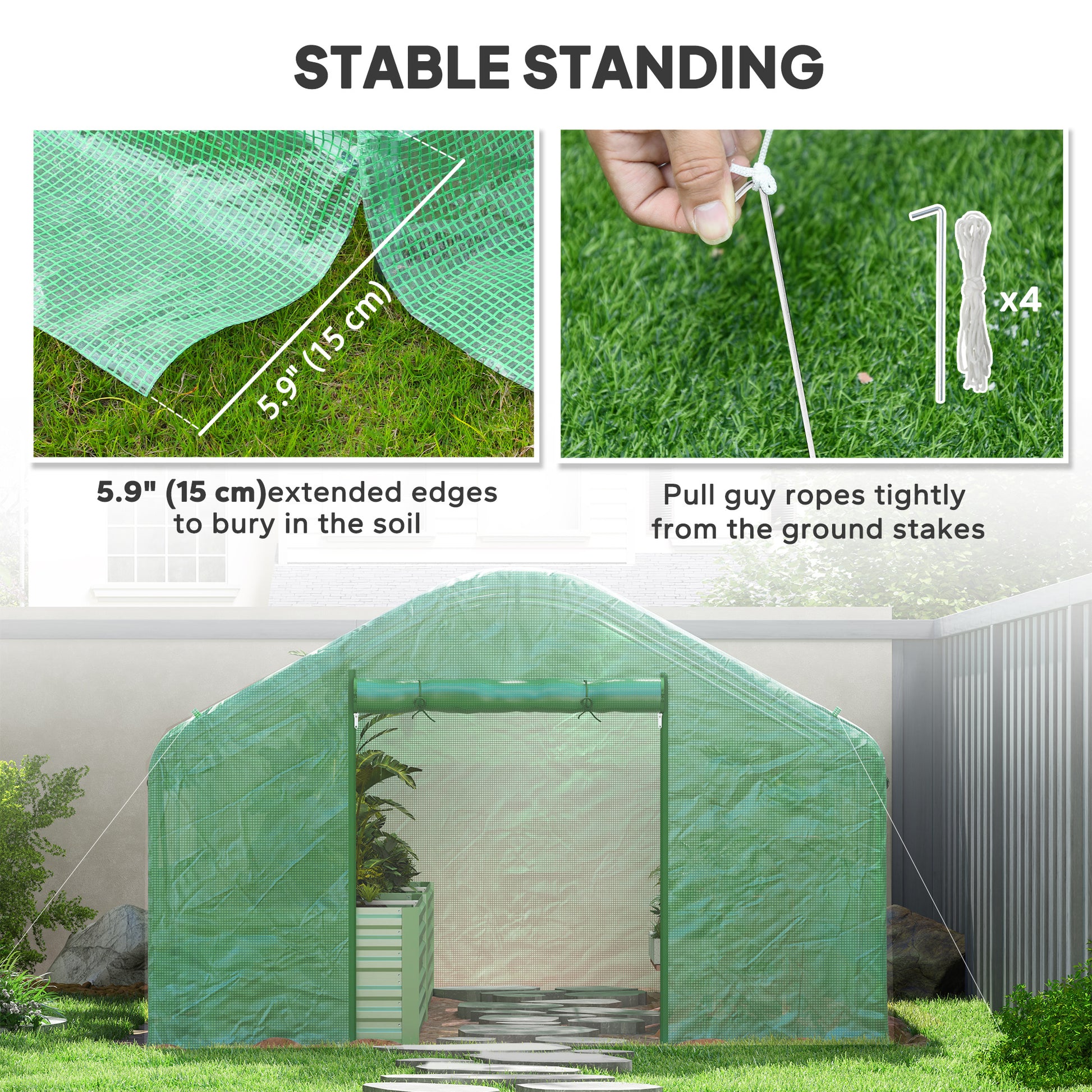Walk-in Tunnel Greenhouse with Galvanized Steel Frame, Doors & Windows, Wind Resistant, Garden Planting Warm House, 13' 