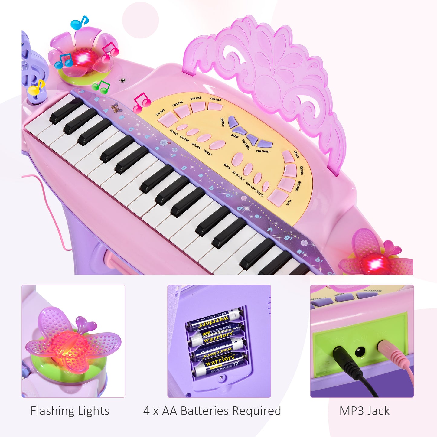Qaba Kids Piano Electronic Keyboard Instrument with Microphone and Stool 32 Keys Musical Toy Organ Educational Gift for 