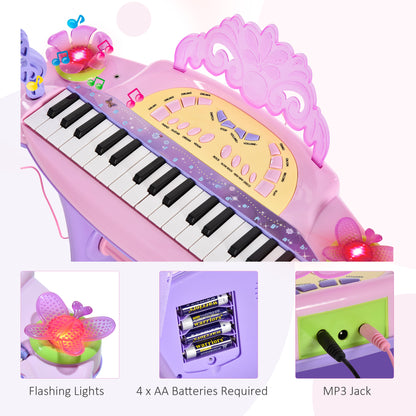Qaba Kids Piano Electronic Keyboard Instrument with Microphone and Stool 32 Keys Musical Toy Organ Educational Gift for 