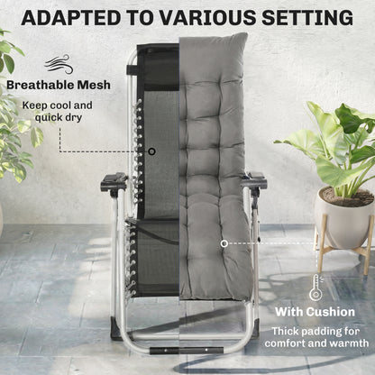 Reclining Zero Gravity Chair with Adjustable Backrest, Folding Garden Sun Lounger, Outdoor Recliner with Removable Cushi
