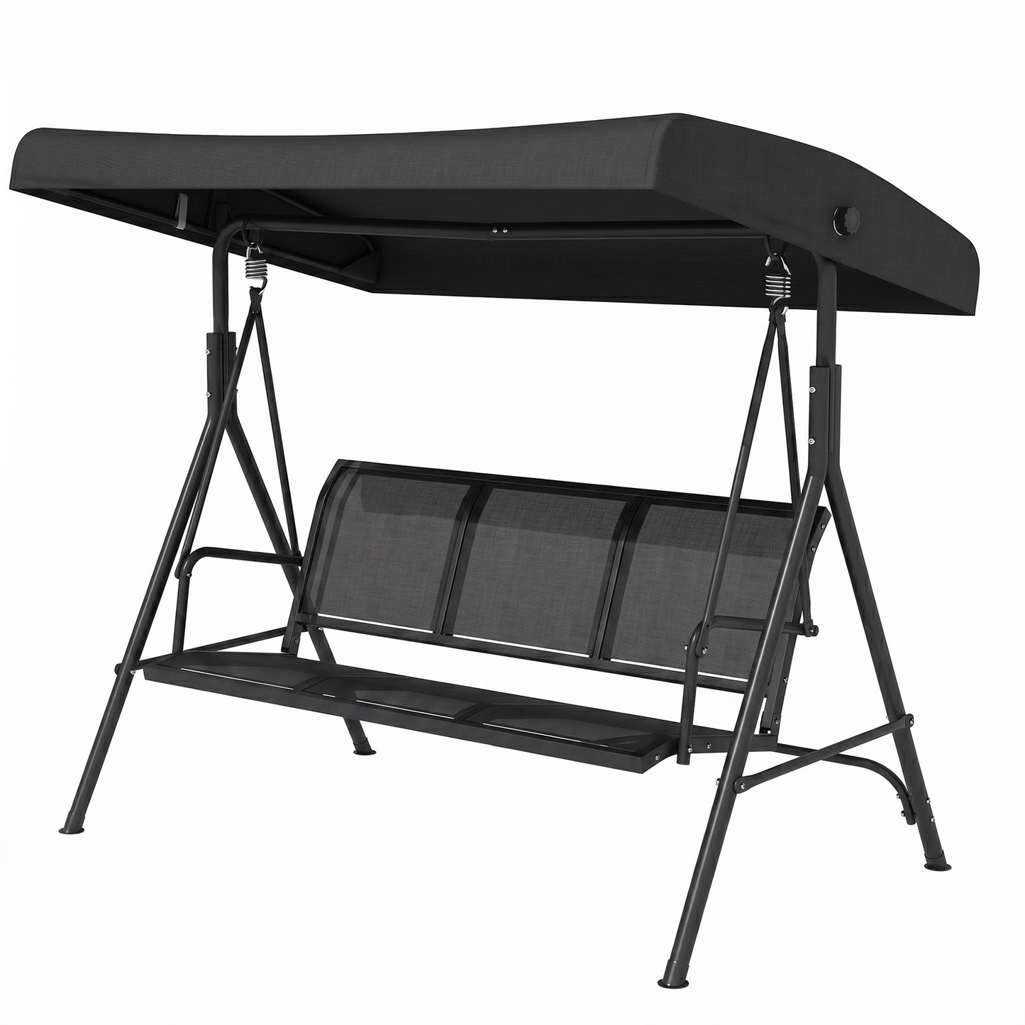 3-Seater Swing Chair Covered Garden Hammock A-Frame Outdoor Porch Glider Sling Seat with Adjustable Canopy Cover, Black