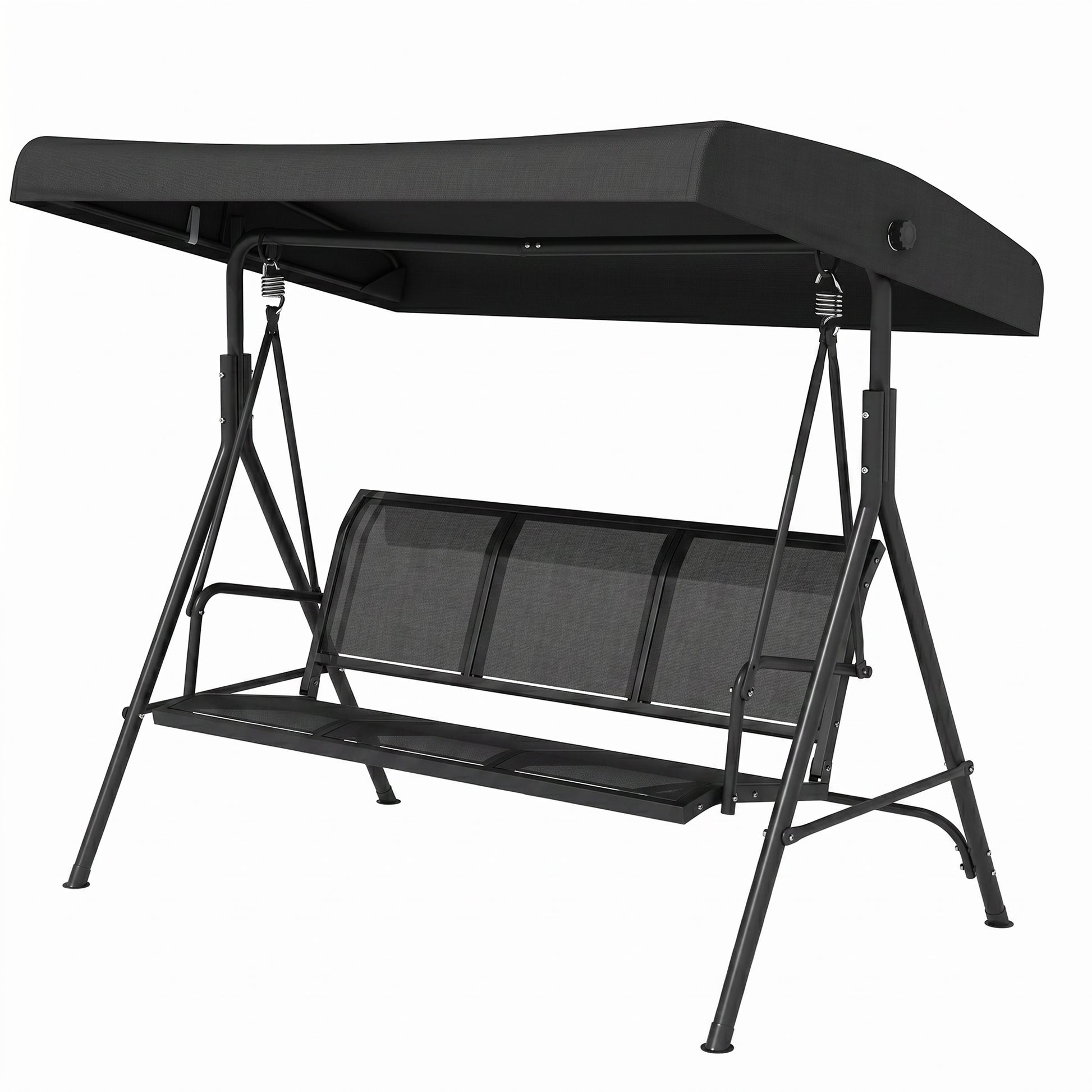 3-Seater Swing Chair Covered Garden Hammock A-Frame Outdoor Porch Glider Sling Seat with Adjustable Canopy Cover, Black