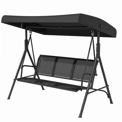 3-Seater Swing Chair Covered Garden Hammock A-Frame Outdoor Porch Glider Sling Seat with Adjustable Canopy Cover, Black