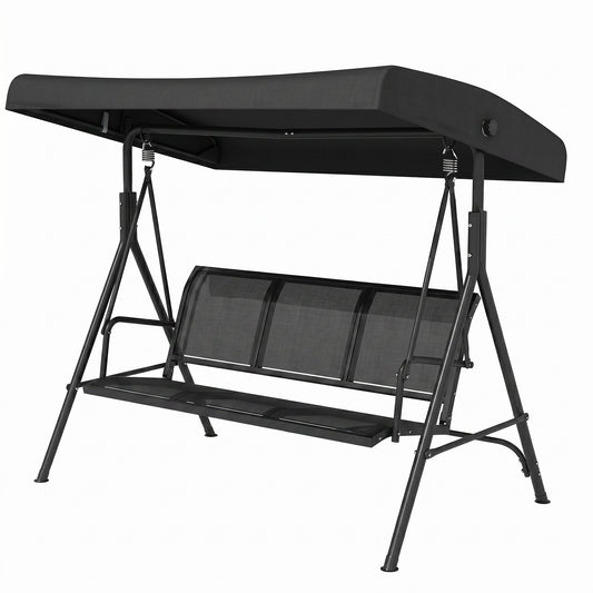 3-Seater Swing Chair Covered Garden Hammock A-Frame Outdoor Porch Glider Sling Seat with Adjustable Canopy Cover, Black