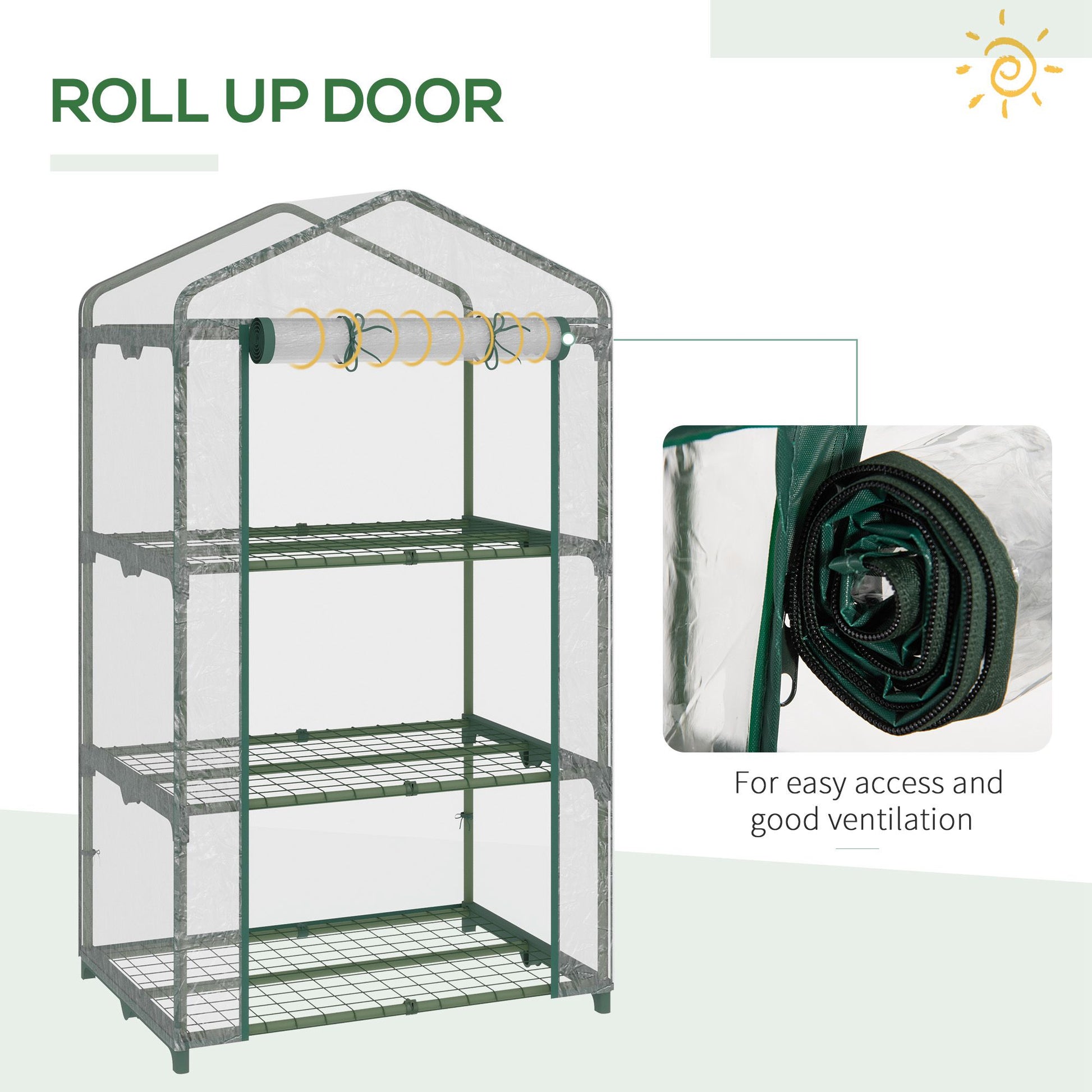 3 Tier Mini Greenhouse, Portable Outdoor Flower Stand with Shelf Clips, Indoor Greenhouse with Plastic Cover and Steel F