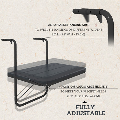 Outdoor Hanging Table, Adjustable Balcony Railing Table, Aluminum Mounting Wall Desk Rack, Foldable Outdoor Flower Stand