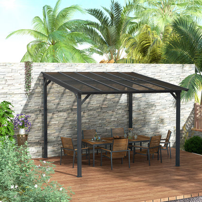 10' x 10' Hardtop Gazebo Wall-Mounted / Free Standing Outdoor Pergola with UPF 50+ & Waterproof Polycarbonate Roof