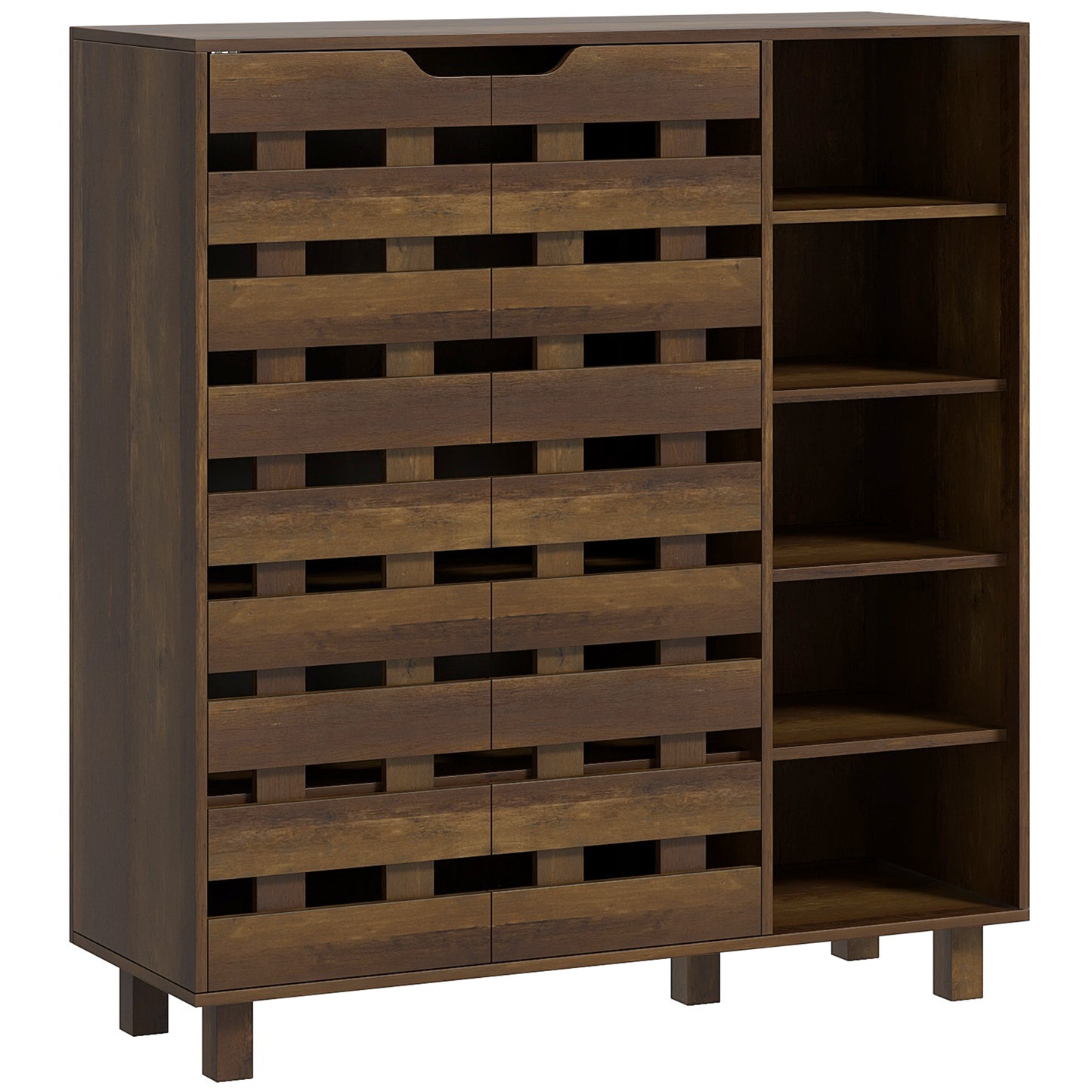 Shoe Cabinet, 21 Pair Shoe Storage Cabinet Organizer with 5-tier Double Door Cupboard and 5-tier Open Shelves, Brown