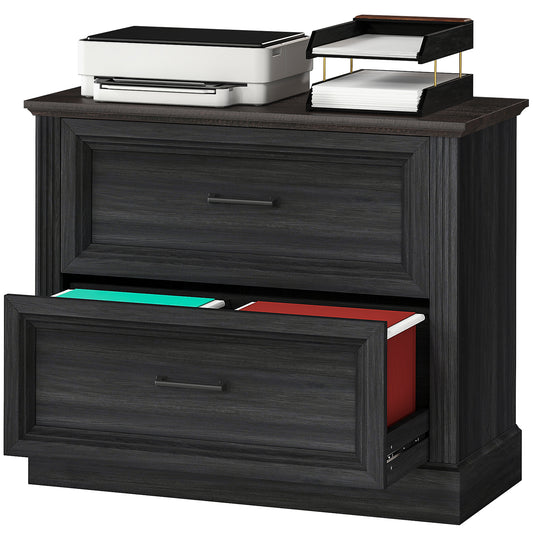 Lateral Filing Cabinet, Farmhouse File Cabinet with 2 Silent Drawers for Letter/A4/Legal Size Files, Black