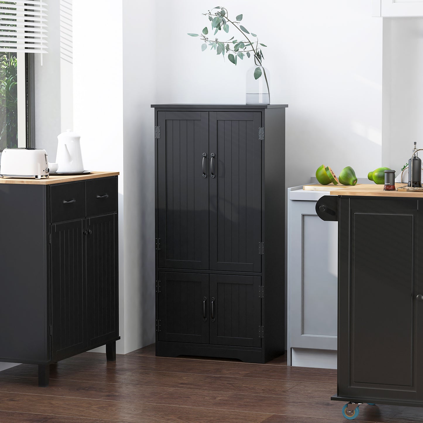 48 in 4-Door Kitchen Pantry Cabinet with Adjustable Shelves - Black - Image 7