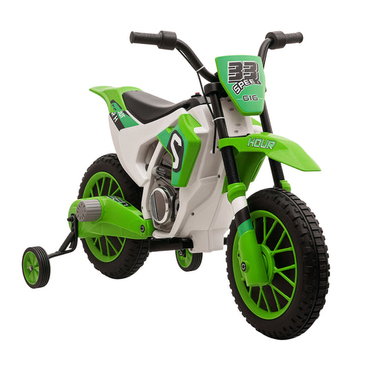 VarietyKart Kids Dirt Bike Battery-Powered Ride-On Electric Motorcycle with Charging 12V Battery, Training Wheels Green