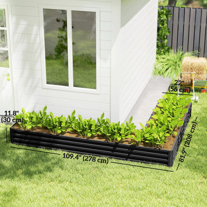 L-Shaped Raised Garden Bed, 82" x 109" x 12" Galvanized Steel Planter Box with Multi-reinforced Rods for Vegetables, Flo