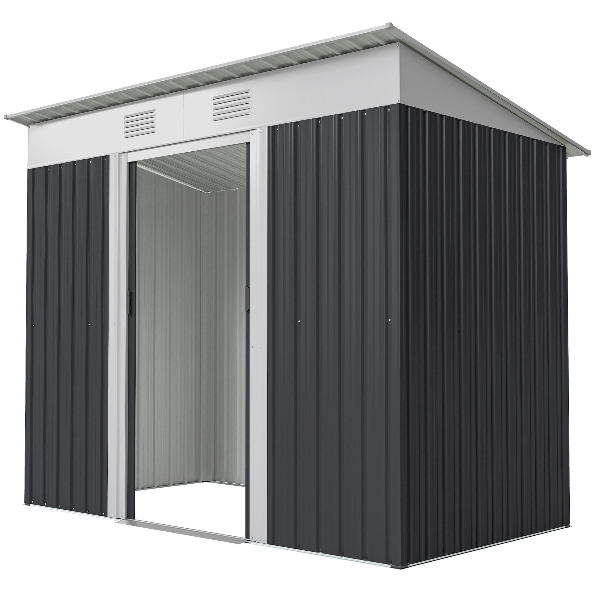 7' x 4' Outdoor Storage Shed, Metal Garden Tool Storage House Organizer with Lockable Sliding Doors and Vents for Backya