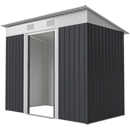 7' x 4' Outdoor Storage Shed, Metal Garden Tool Storage House Organizer with Lockable Sliding Doors and Vents for Backya