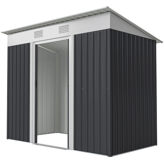 7' x 4' Outdoor Storage Shed, Metal Garden Tool Storage House Organizer with Lockable Sliding Doors and Vents for Backya
