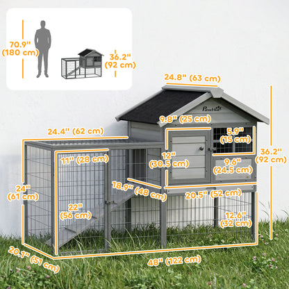 Rabbit Hutch Outdoor, 48"L Large Wooden Bunny Cage with Run, Grey