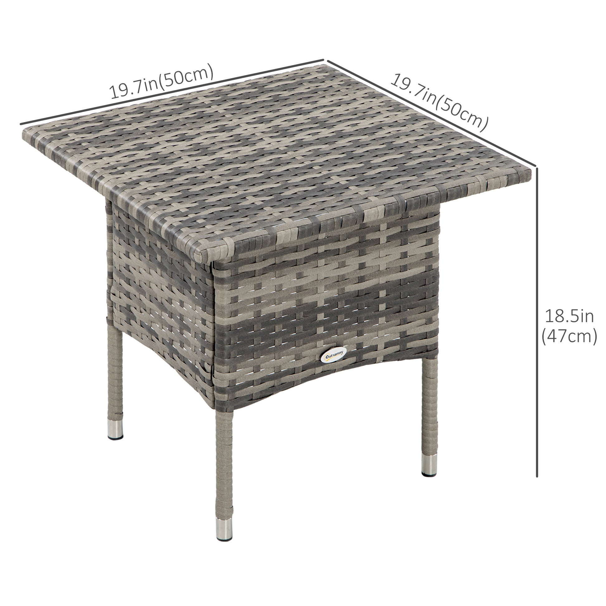 20" Patio Wicker Coffee Table, Outdoor Coffee Table with Plastic Board Underneath the Woven Tabletop for Patio, Garden, 