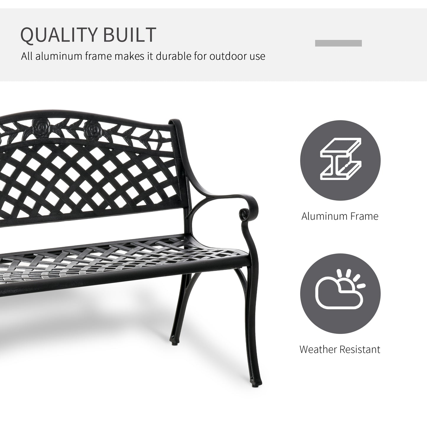 Outdoor Garden Bench, 40" Patio Bench with Aluminum Frame and Armrests, 2-Person Patio Loveseat with Floral Pattern for 