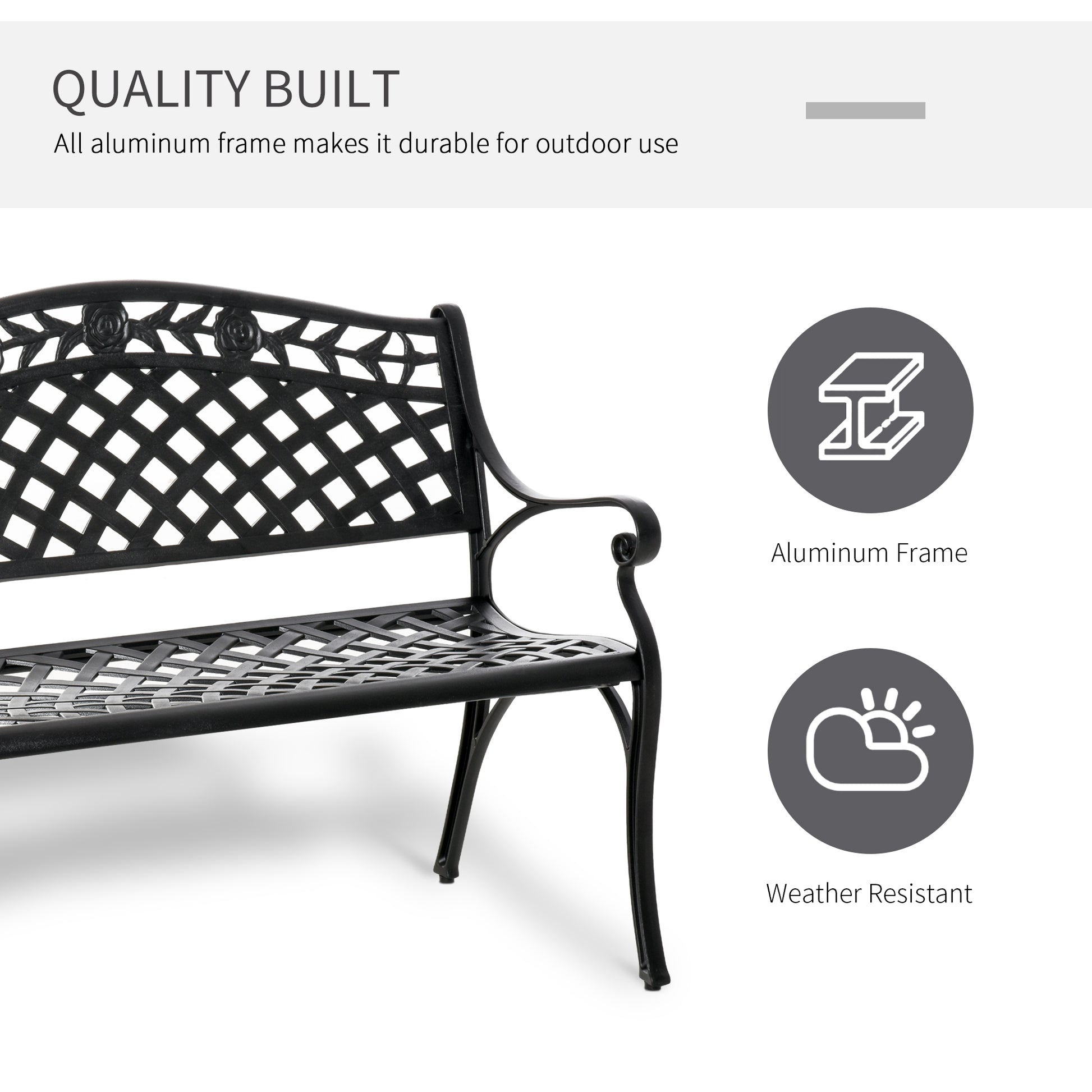 Outdoor Garden Bench, 40" Patio Bench with Aluminum Frame and Armrests, 2-Person Patio Loveseat with Floral Pattern for 