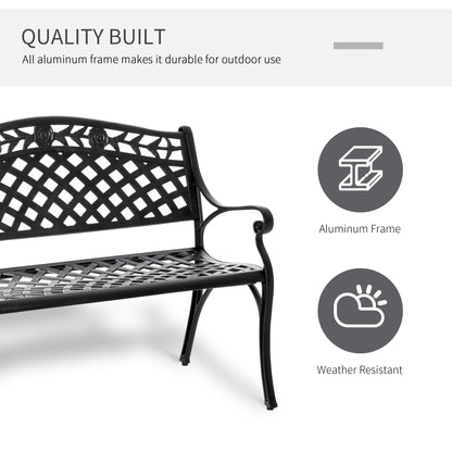 Outdoor Garden Bench, 40" Patio Bench with Aluminum Frame and Armrests, 2-Person Patio Loveseat with Floral Pattern for 