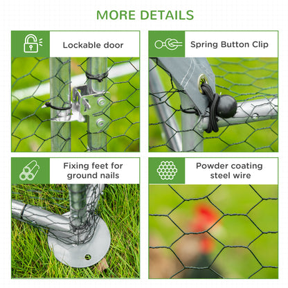 Walk In Chicken Run, Large Galvanized Chicken Coop, Hen Poultry House Cage, Rabbit Hutch Metal Enclosure w/ Water-Resist