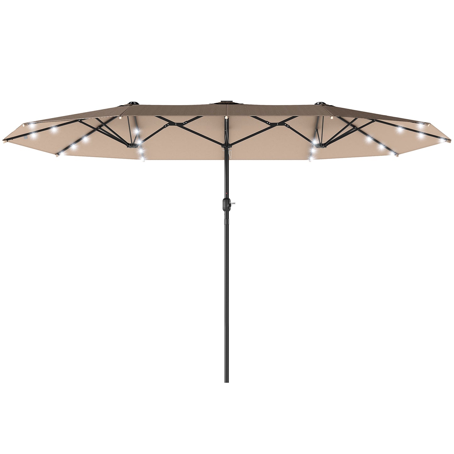 174" Double-Sided Sun Umbrella Garden Parasol Patio Sun Shade Outdoor with LED Solar Light, Khaki