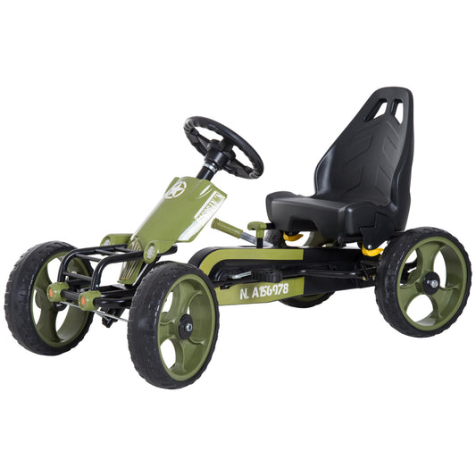 VarietyKart Pedal Go Kart with Adjustable Seat, EVA Tyres, Safety Handbrake, for Ages 3-6 Years Old, Green