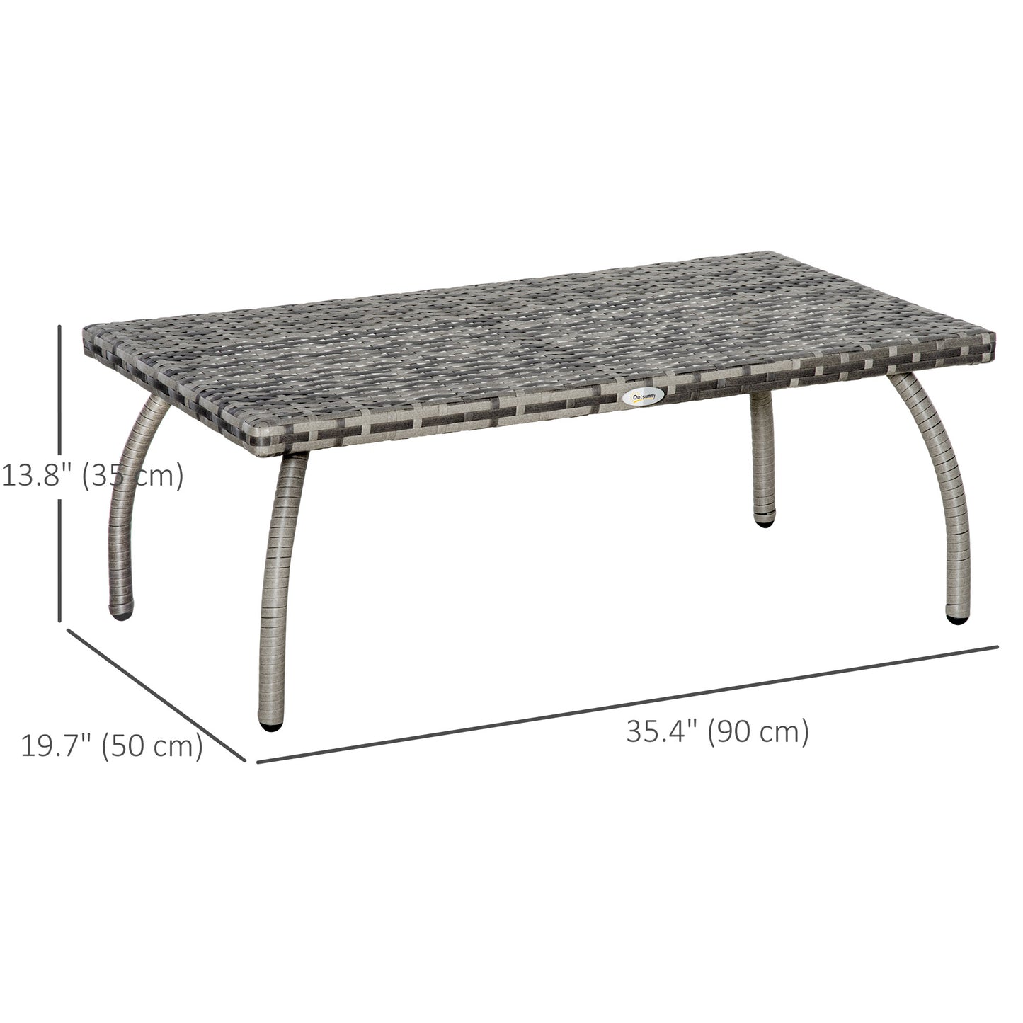 Rattan Coffee Table Outdoor Side Table, 35.4" x 19.7" Small Wicker Patio Furniture with All-Weather PE for Garden, Balco
