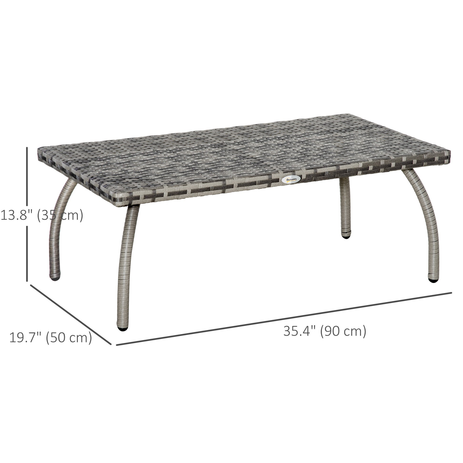 Rattan Coffee Table Outdoor Side Table, 35.4" x 19.7" Small Wicker Patio Furniture with All-Weather PE for Garden, Balco