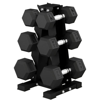 Soozier Hex Dumbbell Weight Set with Vertical Rack, 120lbs Rubber-Coated Dumbbells with Non-Slip Handles