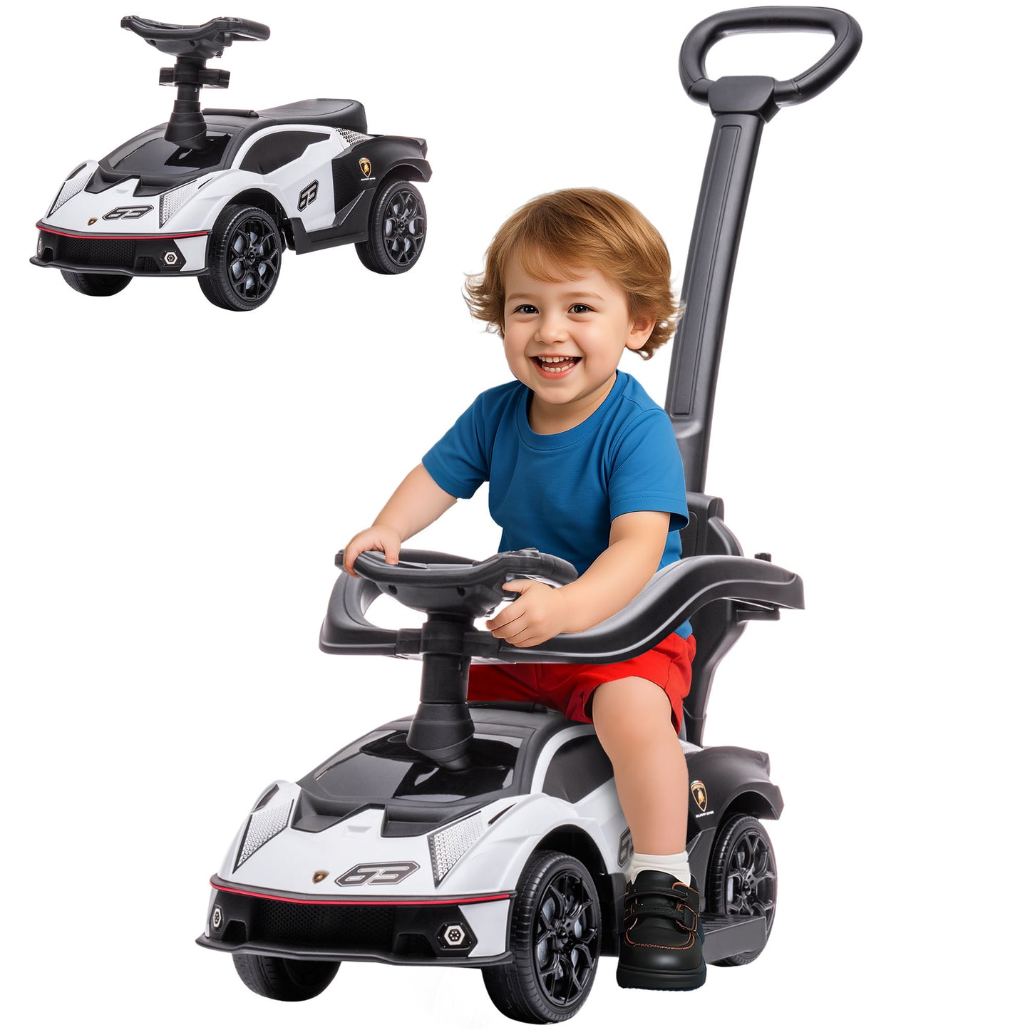 VarietyKart 3 in 1 Ride on Push Car for Toddlers, Licensed Kids Sliding Car with Safety Protection Footrest Horn, White