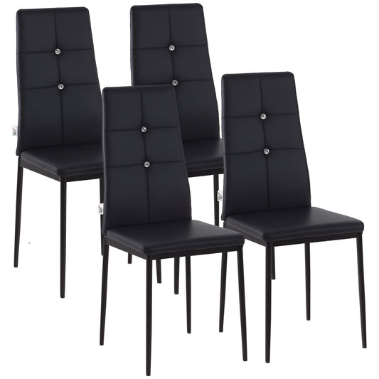 Set of 4 Modern Style Dining Chairs, Button Tufted High Back Side Chairs with Upholstered Seat, Steel Legs for Living Ro
