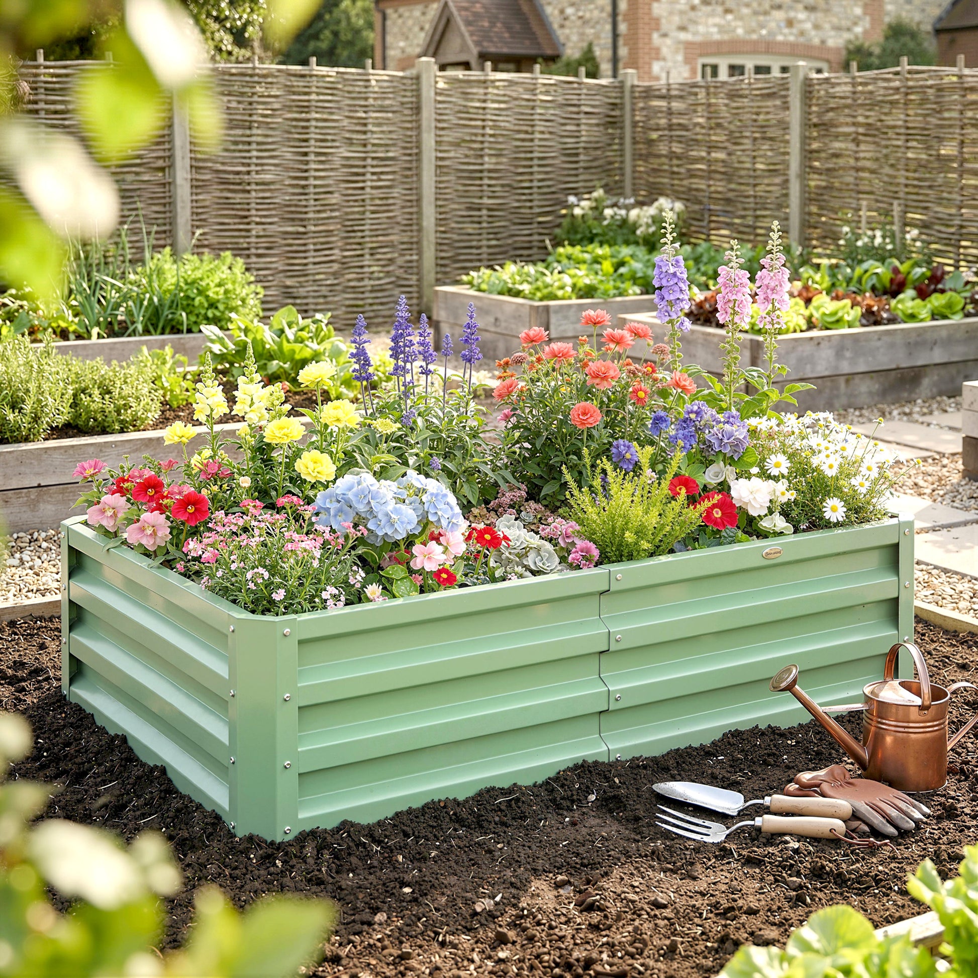 Galvanized Raised Garden Bed, Outdoor Planter Box for Vegetables, Flowers, Herbs, 4' x 2' x 1', Light Green
