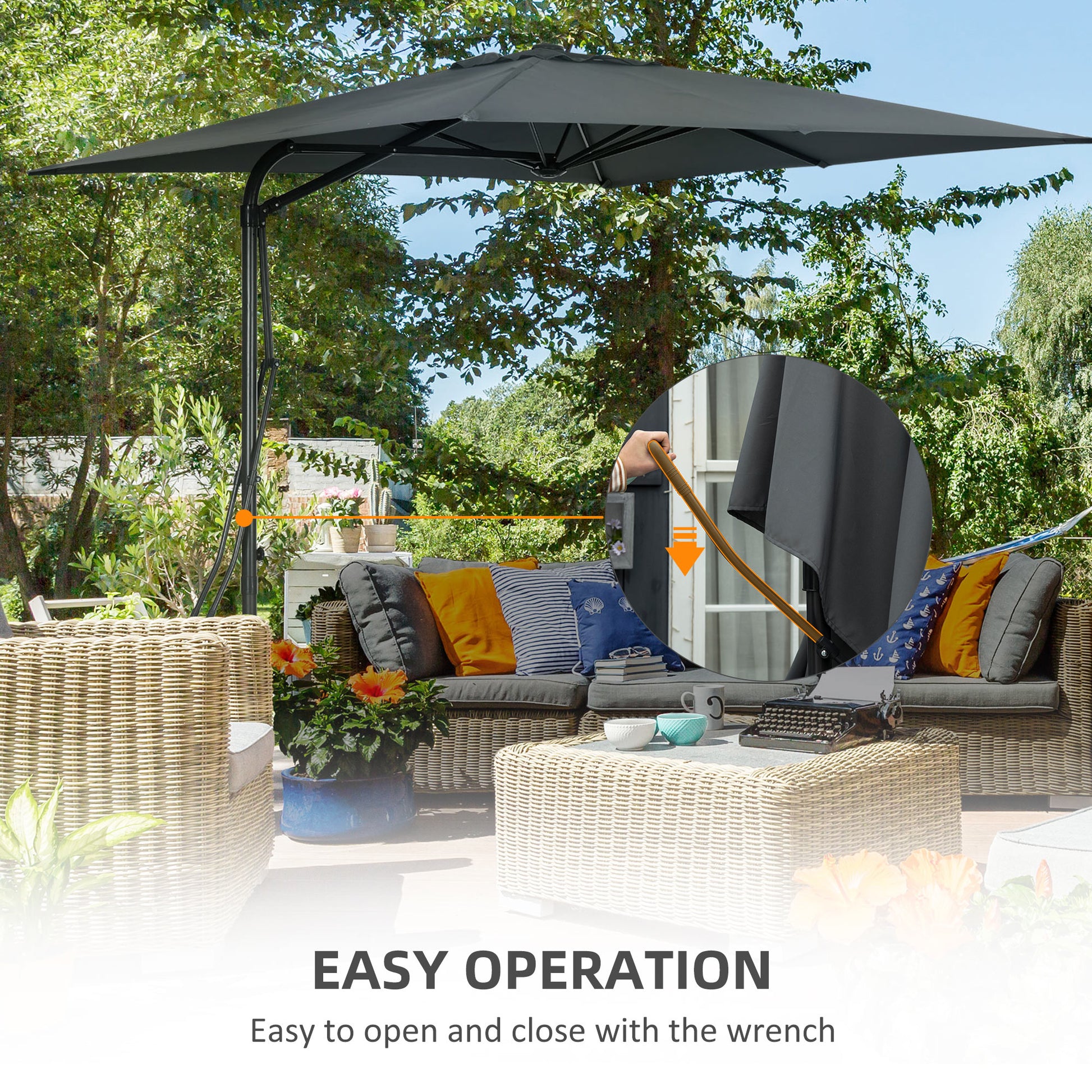 8FT Cantilever Patio Umbrella, Offset Patio Umbrella with Cross Base for Deck, Backyard, Pool and Garden, Hanging Umbrel