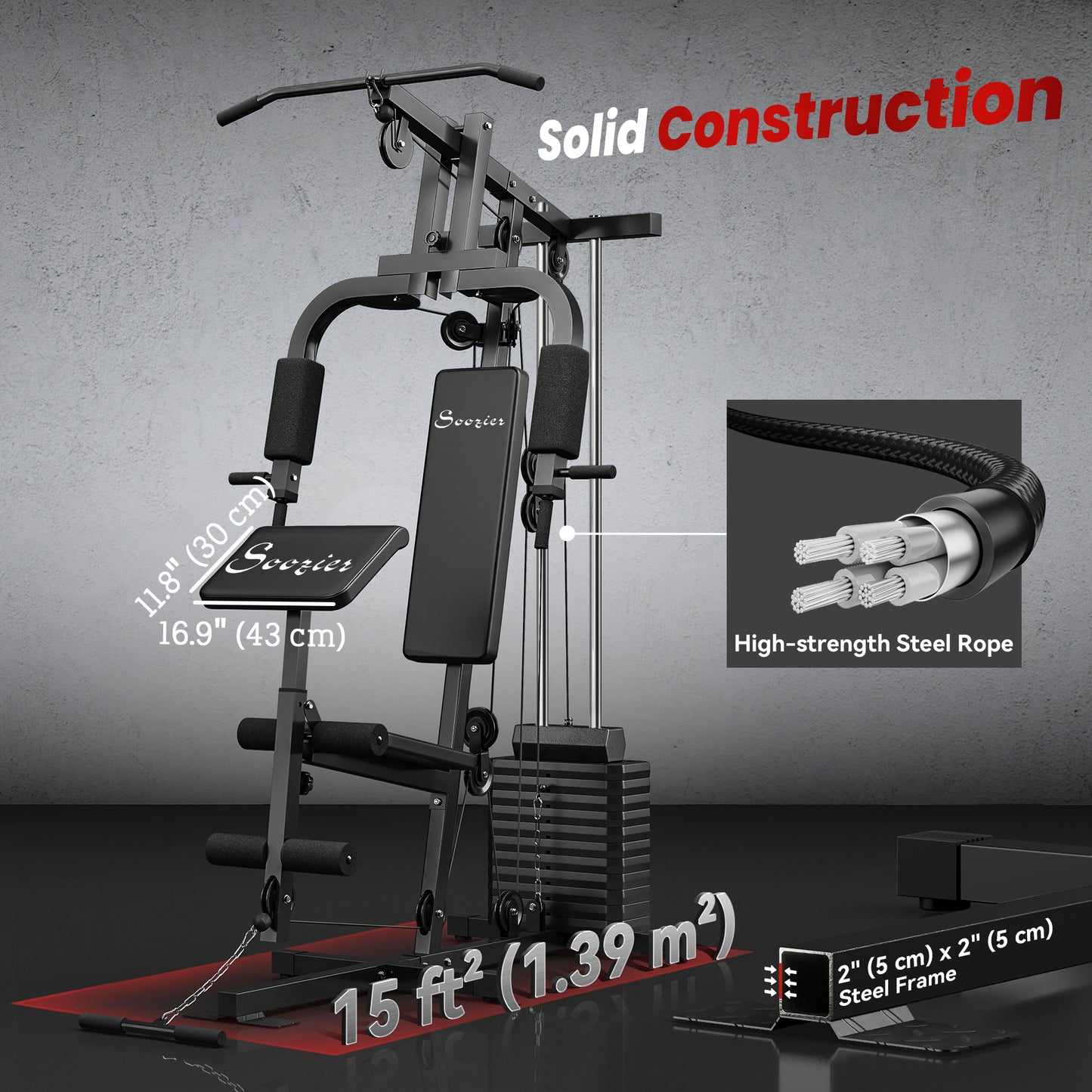 Soozier Home Gym Equipment Weight Training Machine, Multifunction Workout Machine with 143lbs Weight Stack for Full Body