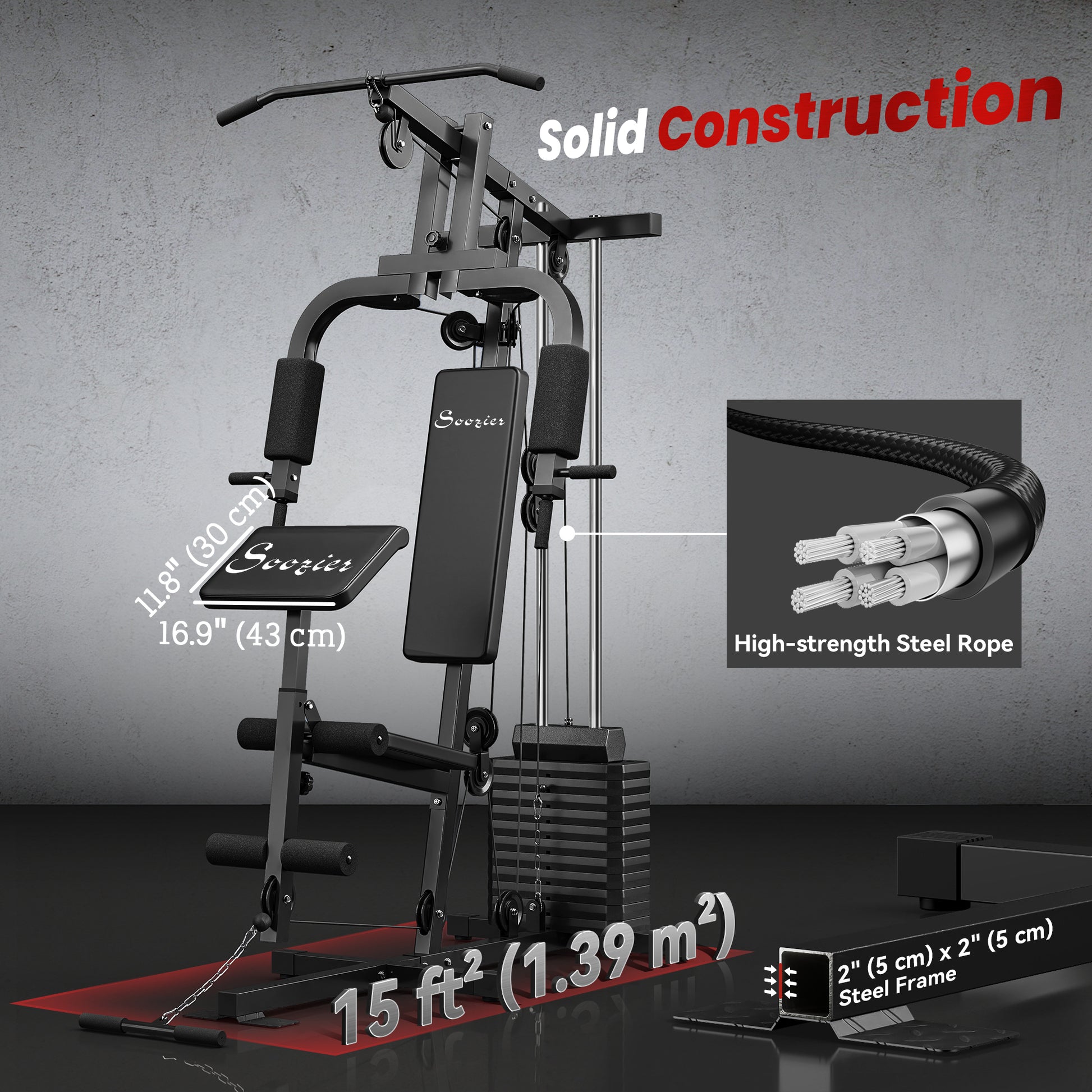 Soozier Home Gym Equipment Weight Training Machine, Multifunction Workout Machine with 143lbs Weight Stack for Full Body