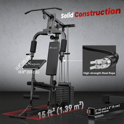 Soozier Home Gym Equipment Weight Training Machine, Multifunction Workout Machine with 143lbs Weight Stack for Full Body